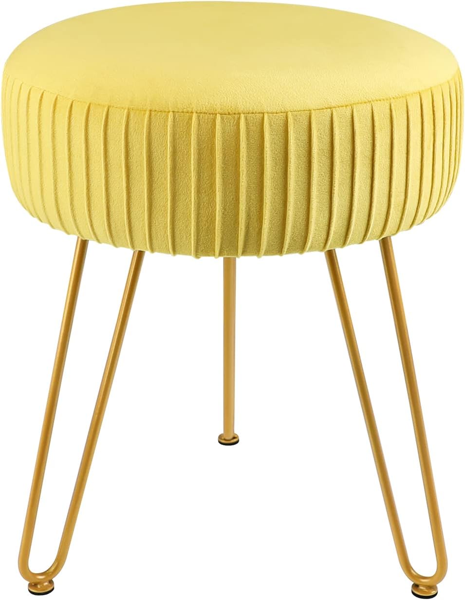 Velvet Vanity Chair with Golden Metal Legs, Yellow P5520
