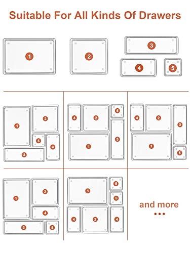 SMARTAKE 37-Piece Drawer Organizer with Non-Slip Silicone Pads, Clear G12759