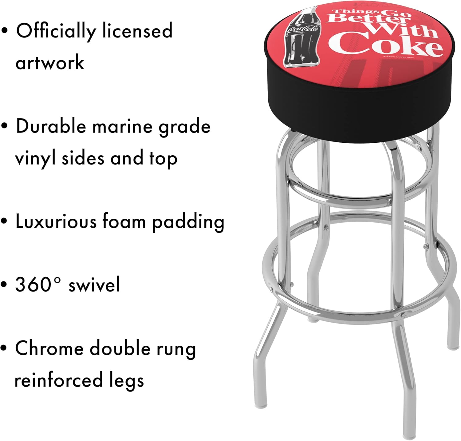 Coca-Cola Bar Stool with Foam Padded Seat by Trademark Gameroom C8001