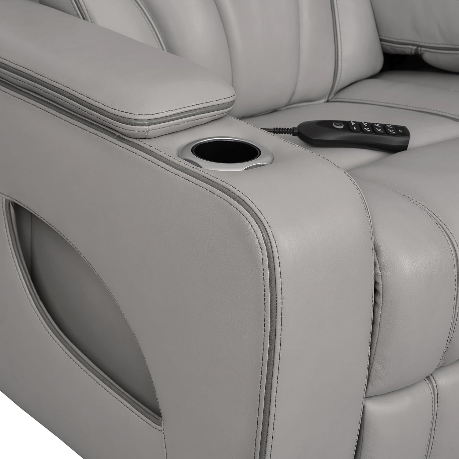 Armen Living Octavia Power Reclining Heated Massage Sofa, 86" Wide, Silver and Gray Leather M65396