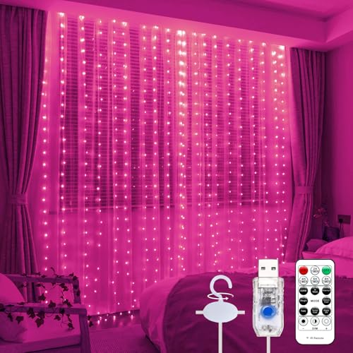600LED Curtain Lights for Bedroom, Warm White, 8 Modes Y367582