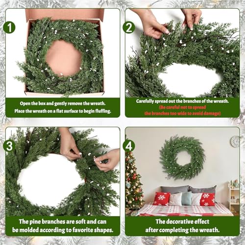 22 Inch Real Touch Norfolk Pine Christmas Wreath for Front Door P28637