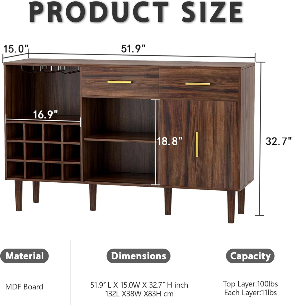 wanan 52" Rustic Wine Bar Cabinet with Storage X86791