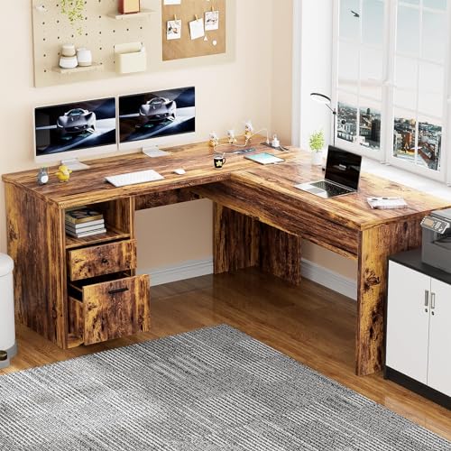 Unikito L Shaped Desk with Lift Top and Drawer, Power Outlets, Black C26845