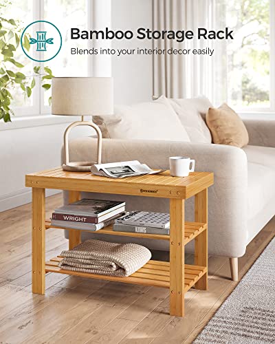 SONGMICS 3-Tier Bamboo Shoe Rack Bench, Entryway Storage, Ink Black X802