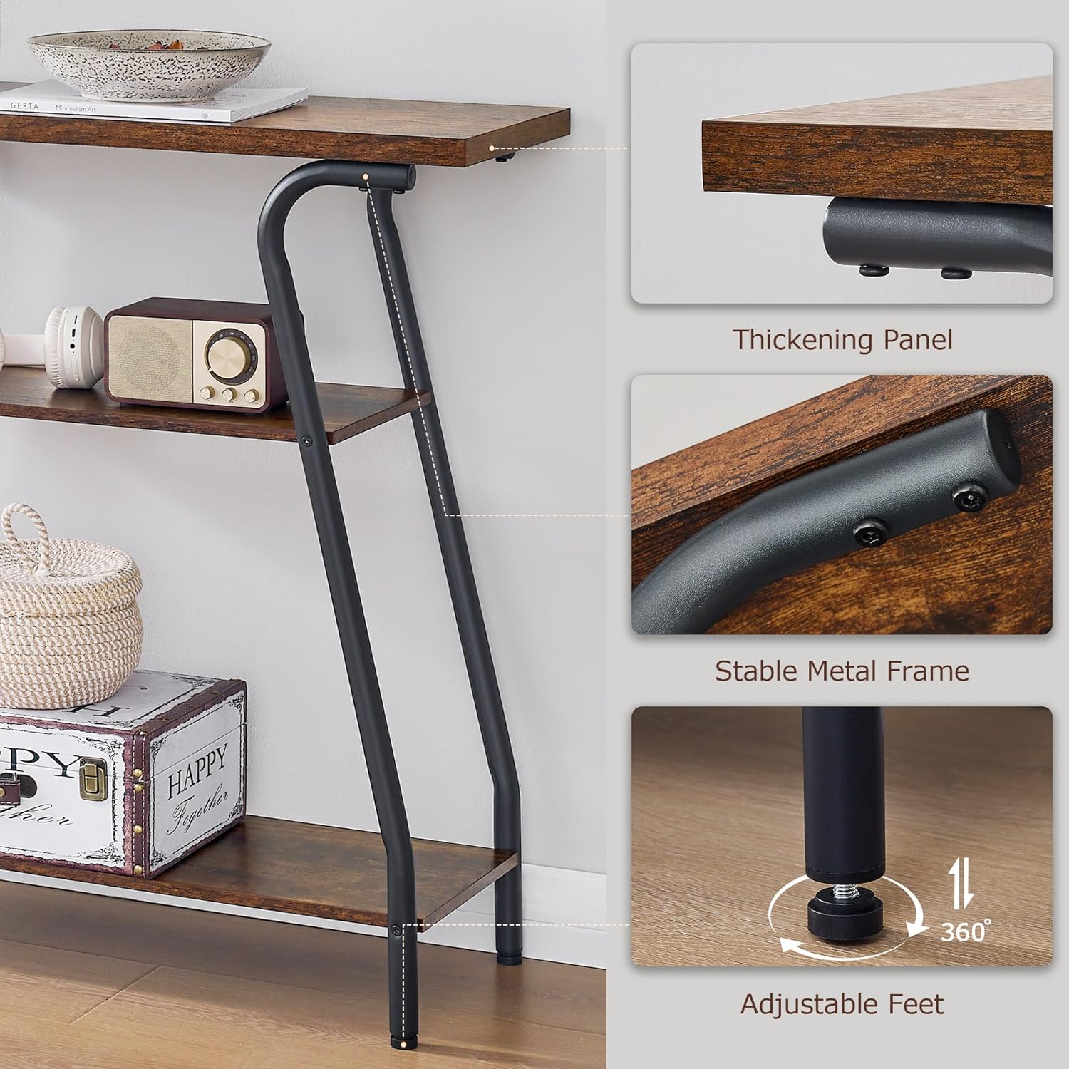 Narrow Console Table 3 Tier Entryway Table with Storage Shelves Industrial Farmhouse Sofa Table Q853033