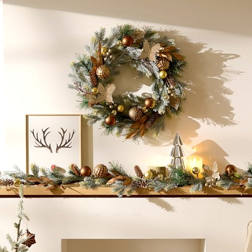 DecorbyHannah 24" Pre-Lit Pink Christmas Wreath with Ornaments Z91208