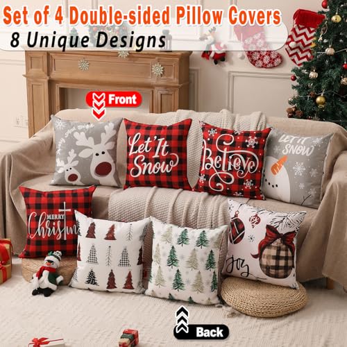 Christmas Pillow Covers 18x18 Set of 4, Double-Sided Print G493315