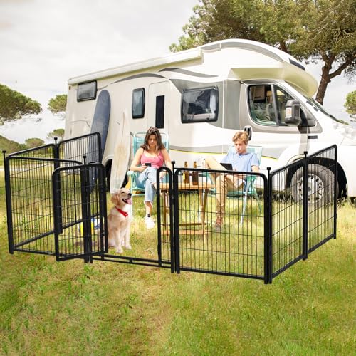 Tall Garden Fence 32in 8 Panels Metal Dog Pen Outdoor for Yard G496561