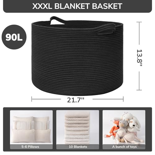 INDRESSME Large Cotton Rope Storage Basket with Handles, 90L Grey R37552