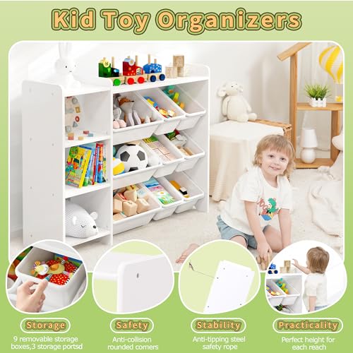 MallBest 4-Tier Kids' Toy Storage Organizer Shelf with 9 Plastic Bins F1027