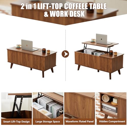 Mid-Century Modern Wood Coffee Table with Dual Storage Shelf (Walnut) X2536