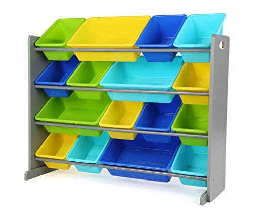 Humble Crew Supersized Toy Storage Organizer with 16 Removable Bins, Grey/White D772791