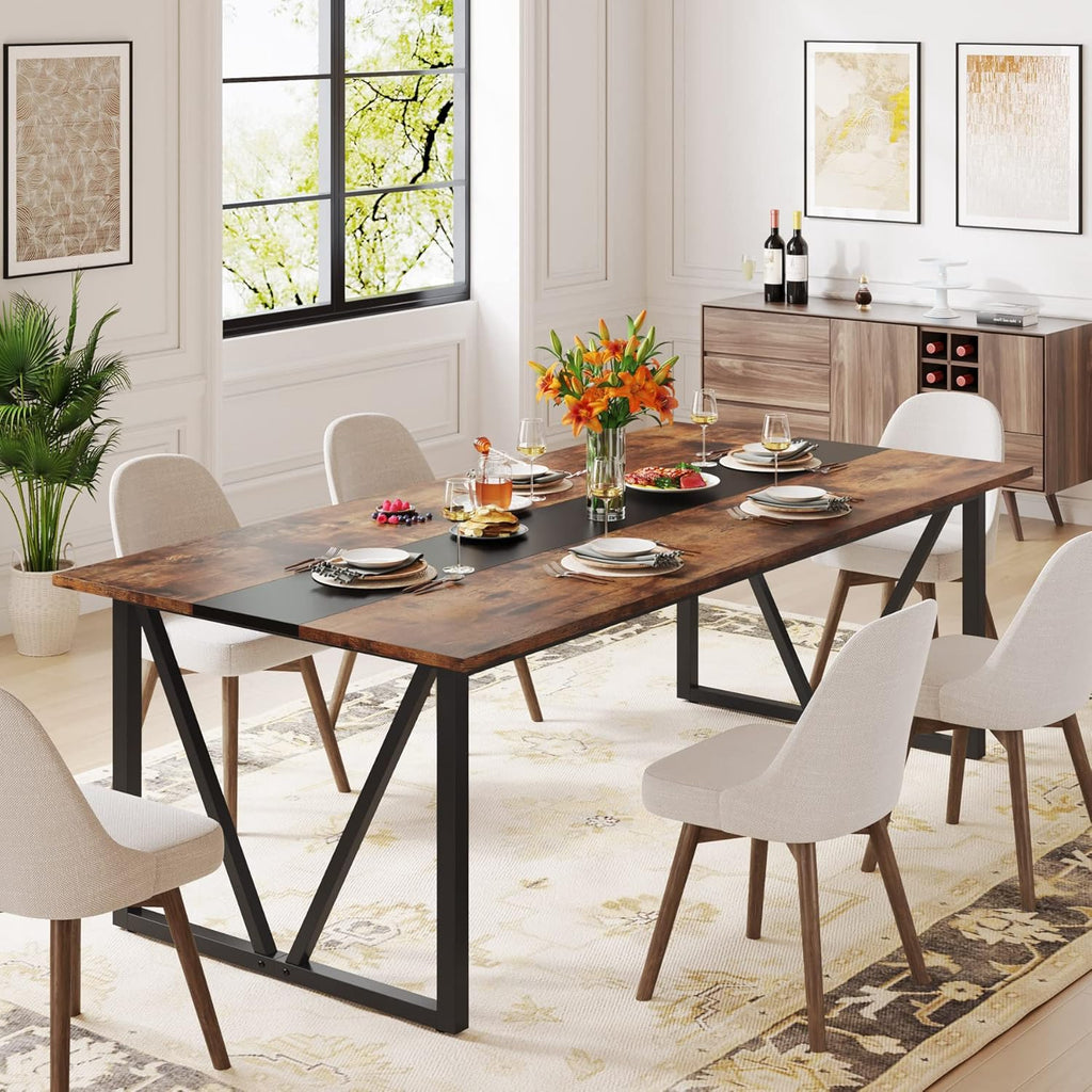 TRIBESIGNS WAY TO ORIGIN Rectangular Wood Dining Table for 6-8 People, Rustic Brown U785