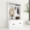 BNSPLY Hall Tree with Bench and Shoe Storage, 3 in 1 Entryway Bench with Coat Rack, Mudroom Bench with 4 Double Hooks, Entryway Furniture for Hallway (White, 40" L x 18.5" W x 64.6" H)