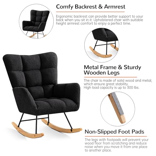 Furniliving Faux Fur Upholstered Rocking Chair with High Backrest, Pink F2554