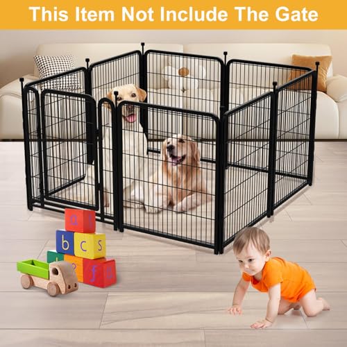 Tall Garden Fence 32in 8 Panels Metal Dog Pen Outdoor for Yard G496561