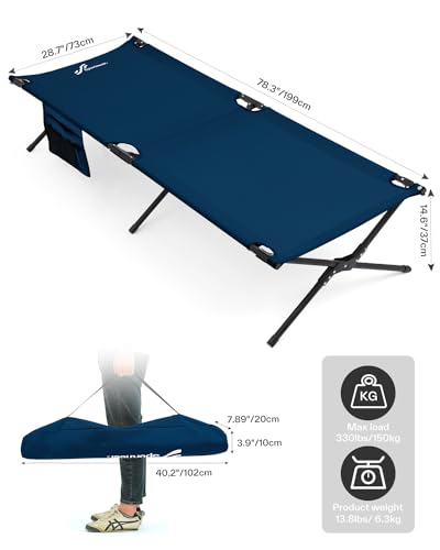 Sportneer Camping Cot, Portable Military Cot for Adults, Heavy Duty Folding Bed, Supports 330 Lbs F424597