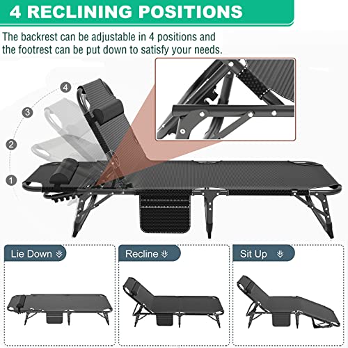 Portable Folding Camping Cot, Adjustable Reclining Chaise with Pillow U54731