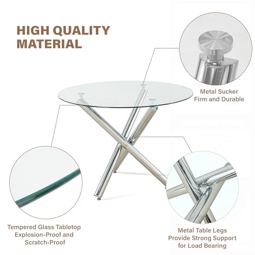 Round Glass Dining Table Set for 4 with Clear Acrylic Chairs N7123