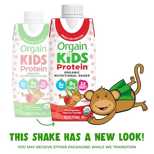 Orgain Organic Kids Protein Nutritional Shake, Chocolate, 8g Protein, 8.25 Fl Oz (Pack of 12) S5828