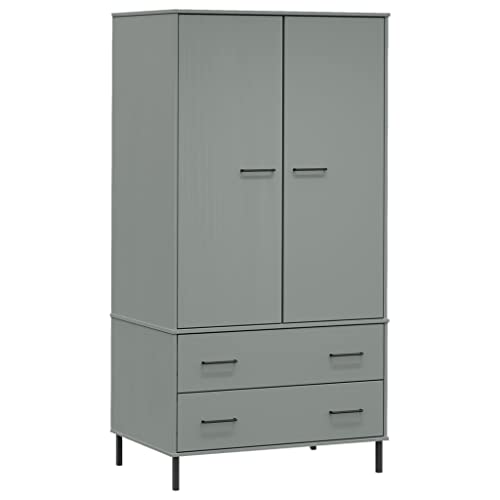 Wardrobe with Metal Legs Gray Solid Wood OSLO L183