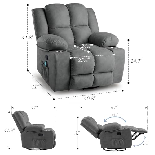 Oversized Power Lift Recliner Chair for Elderly with Massage, Dark Grey U371
