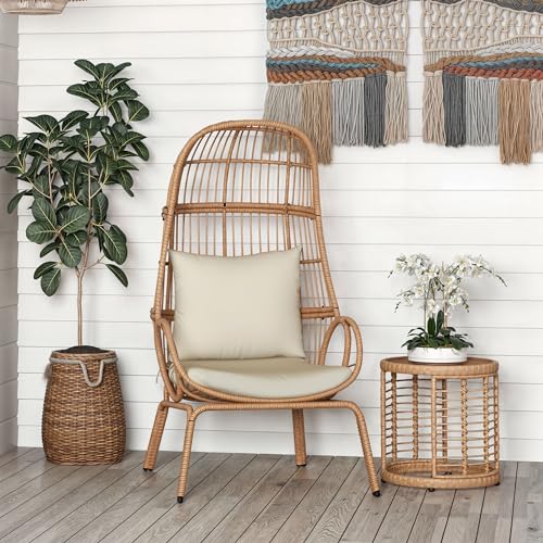 YITAHOME Outdoor Narrow Egg Chair with Stand & Cushion, Beige P70479