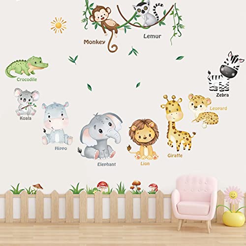 Forest Baby Animals Wall Decals Elephant Lion Giraffe Nursery Decor D34251