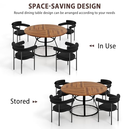 STHOUYN 47" Round Dining Table Set for 4 with 4 Boucle Chairs, Black D1536
