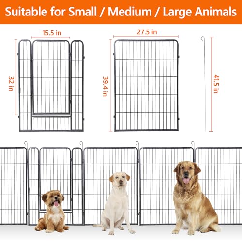 LEMY 16 Panels 32 in Metal Pet Playpen with Door, Black N86004