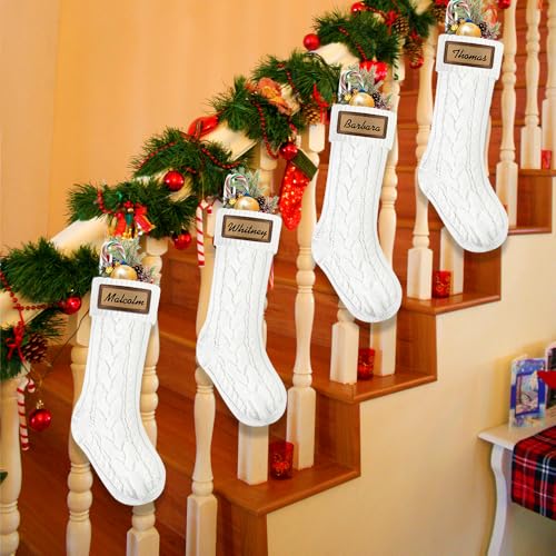 4PACK Christmas Stockings 18Inches Cable Knitted with Name Tags Red White U8263