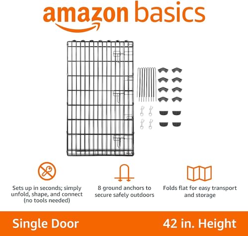 Amazon Basics Foldable Octagonal Metal Dog Playpen, Extra Large, Black G18040