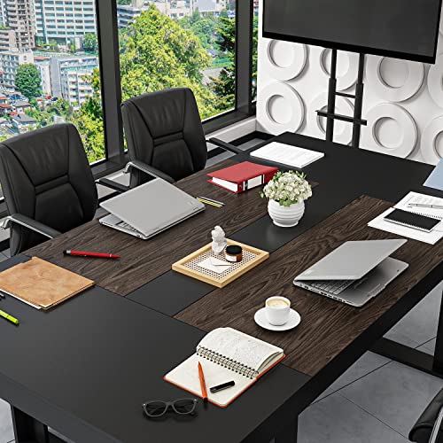 FAMAPY 7.2FT Conference Table, Black Metal Frame, Rectangular Office Table, Deep Walnut E669