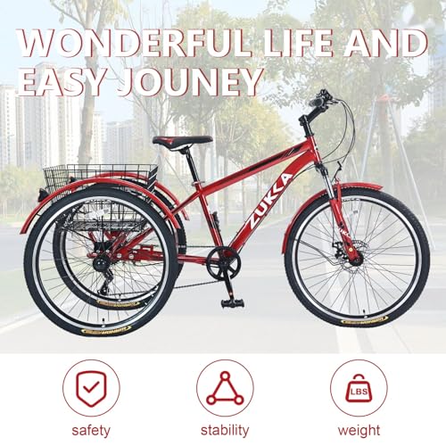 Adult Tricycle Bike 7-Speed 26-Inch 3-Wheel with Basket D678122