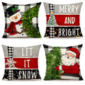 Red Christmas Pillow Covers 18x18 Set of 4 Farmhouse Snowman Santa Tree V263