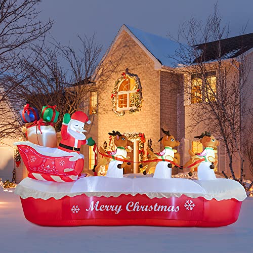COOLWUFAN 6 FT Christmas Inflatables Santa Claus with Gifts Bag, LED Lights Outdoor Yard Decoration T979