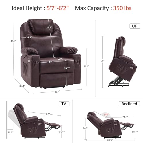MCombo Power Lift Recliner Chair for Elderly with Heat and Massage, Faux Leather, Black V60394
