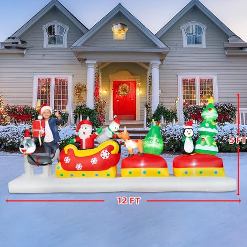 B&D 12FT Giant Christmas Inflatables Snowman Outdoor Decorations with Rotating LED Lights B36000
