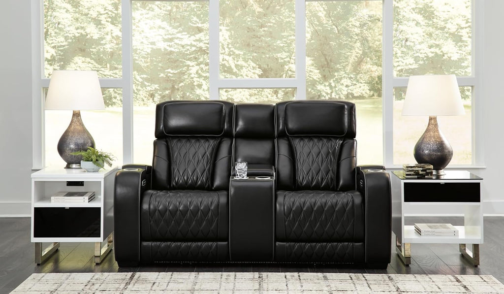 Signature Design by Ashley Boyington Power Reclining Loveseat with Console, Black V70876