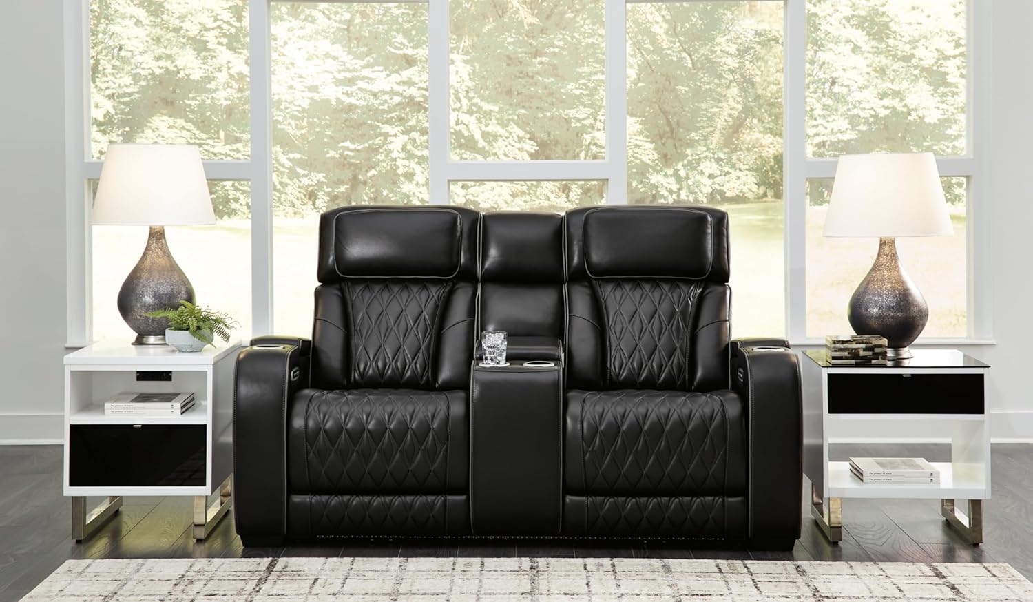 Signature Design by Ashley Boyington Power Reclining Loveseat with Console, Black V70876