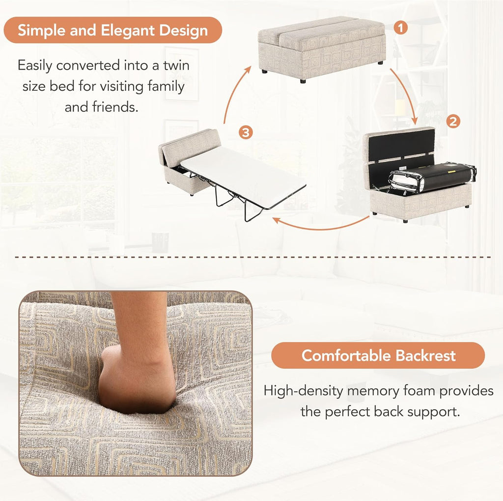Twin Size Folding Ottoman Sleeper Bed with Mattress Light Gray I4488