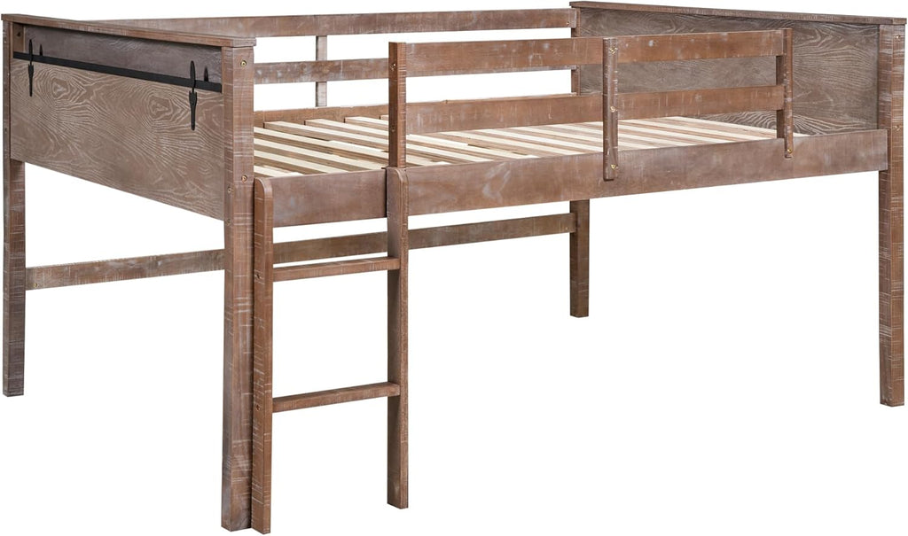 Harper & Bright Designs Twin Size Low Loft Bed for Kids with Storage and Hanging Rack G659488
