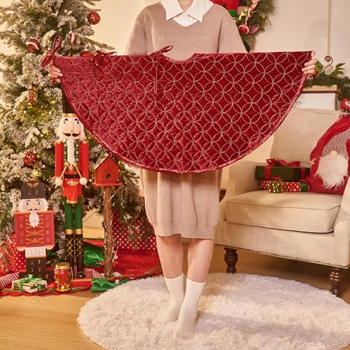 Valery Madelyn Christmas Tree Skirt 36 Inch Red Gold Velvet O2012