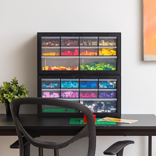 IRIS USA Plastic Drawer Storage Organizer, 24-Drawer Cabinet for Crafts Hardware Tools - Black I685821