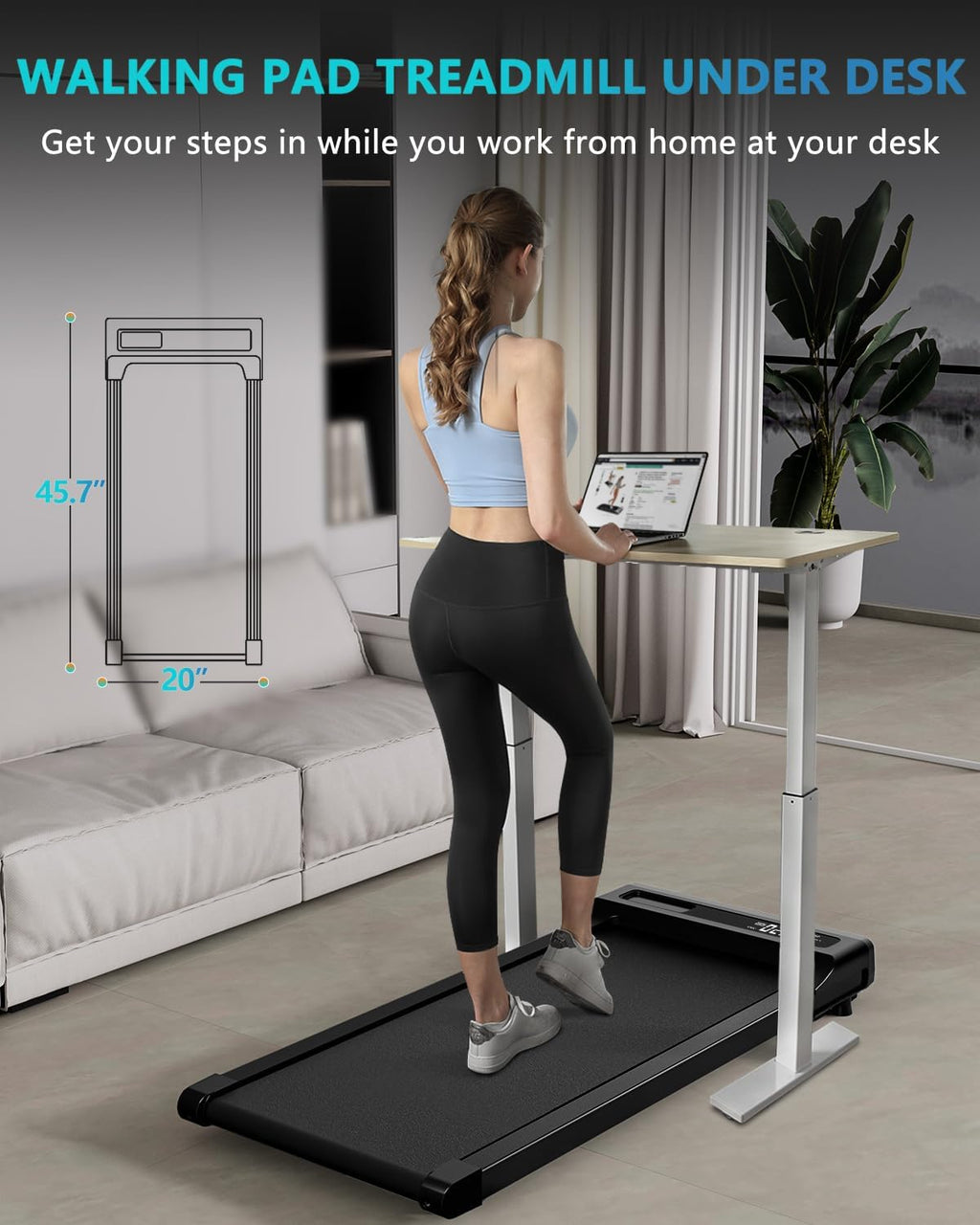 Walking Pad Under Desk Treadmill with Remote Control, 2 in 1 for Walking and Jogging Q332