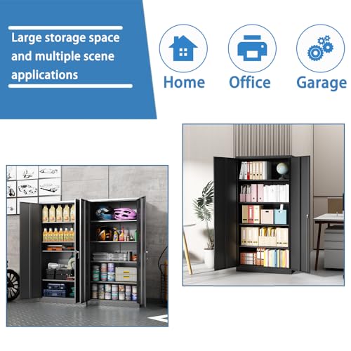 Metal Storage Cabinet 72" Locking with 2 Doors and 4 Shelves F9397