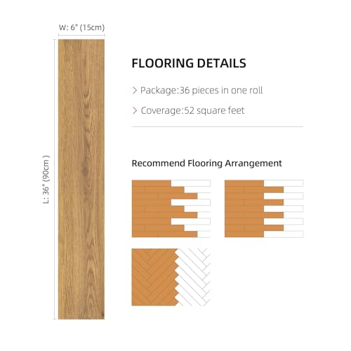 Decotalk 36 Pack Peel and Stick Vinyl Wood Flooring Planks, Waterproof K449559
