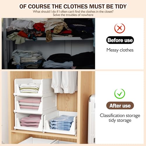 CTSNSLH 5 Pack Folding Closet Organizers Storage Box, Stackable Bins, White B5705