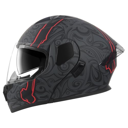 SPARK DOT Modular Flip-Up Dual Visor Motorcycle Helmet (Bright Black, Small) W8778